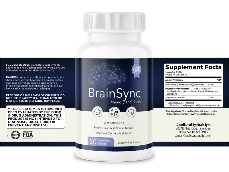 BrainSync The Brain-Supporting Probiotic Formula for Memory and Focus Supplement Facts Ingredients