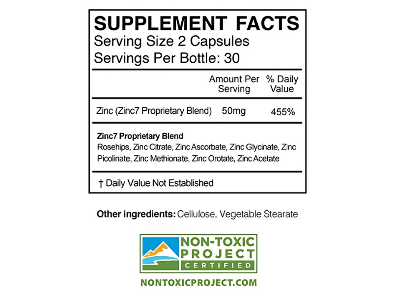 Zinc7 Review Best Essential Zinc Supplement by True Cellular Formulas Supplement Facts Ingredients Label