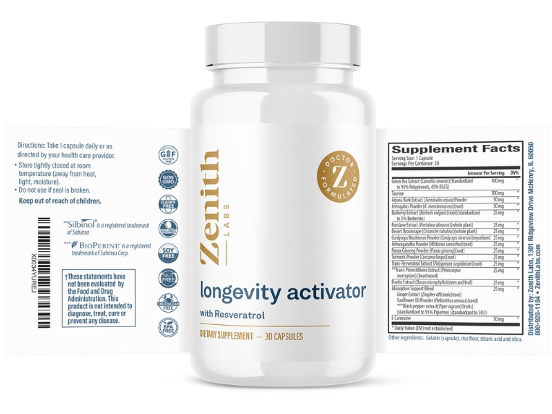 Longevity Activator Best Anti-Aging Supplement for Healthy Cellular Longevity Supplement Facts Ingredients