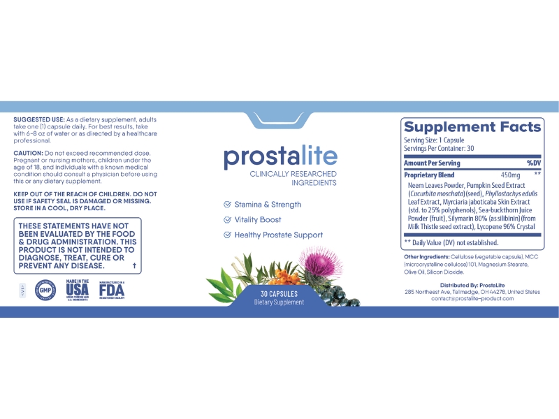 ProstaLite Review The Vital Flow Prostate Health Supplement Facts for ProstaPeak Support Ingredients Label