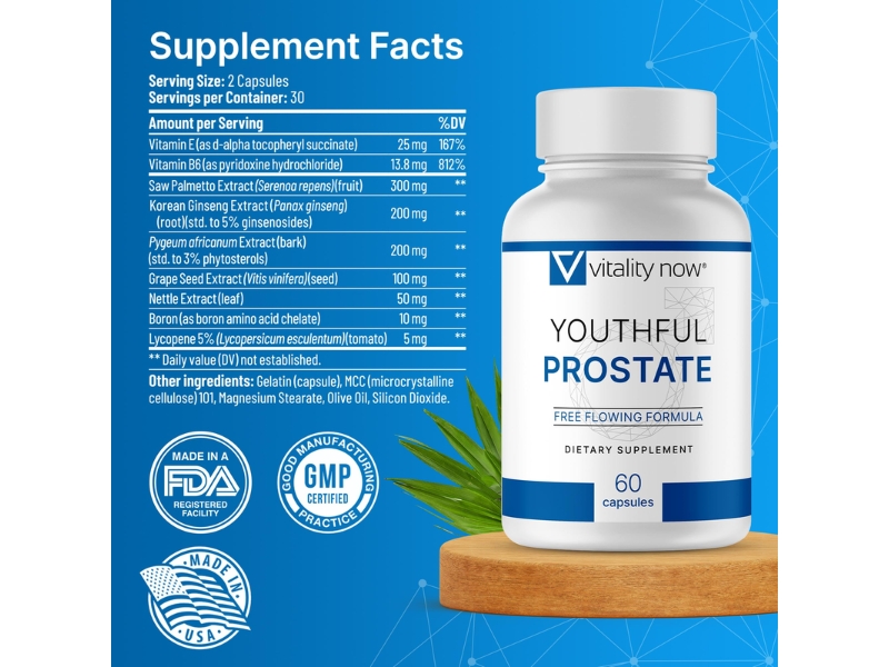 Youthful Prostate Review Urgent Prostate Health Warning for Men by Vitality Now Supplement Facts Ingredients Label