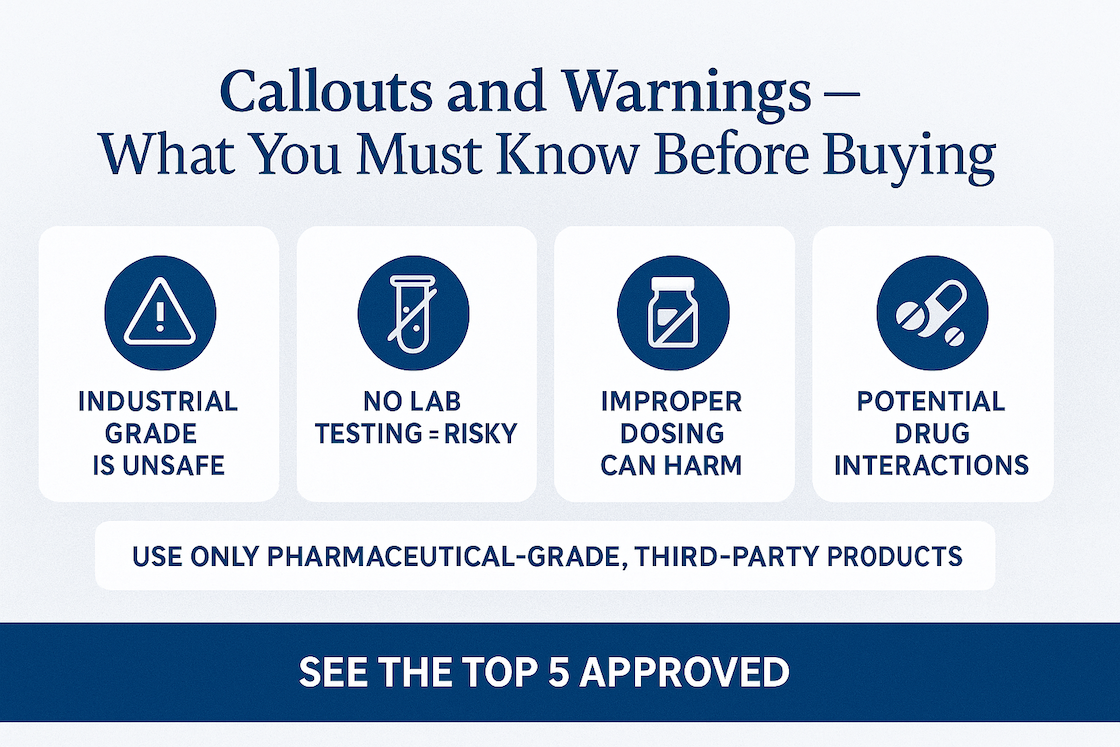Callouts and warnings infographic for Methylene Blue