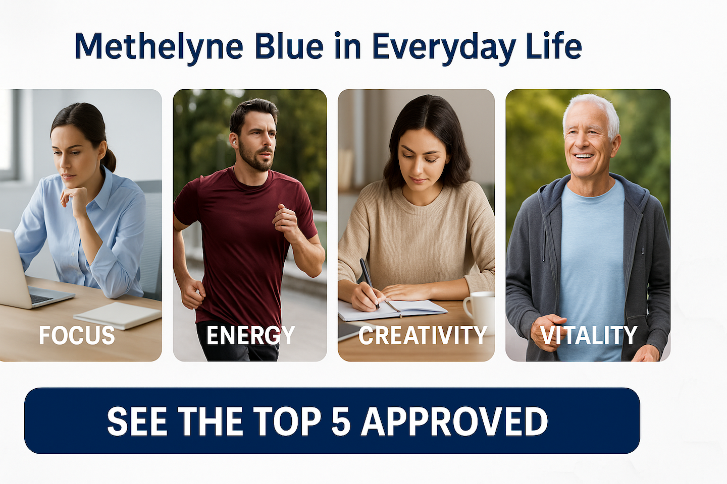Lifestyle montage showing focus, energy, creativity, vitality